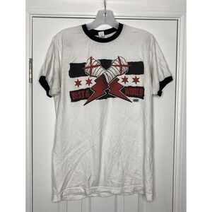 Tultex Mens Short Sleeve Ringer‎ T-Shirt White AEW Cm Punk Medium